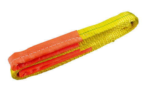 Flat Sling Eye To Eye Lifting Sling For Construction Hoisting 1 Inch By 4 Foot Strap Heavy Duty 2 Ply Pack 3200 Lbs WLL Built Tough Reinforced Webbing Yellow and Orange