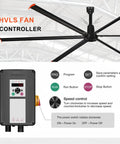 Beast Of A 192 Inch HVLS Ceiling Fan No Light For Large Spaces 16 Foot Giant Commercial HVLS Fan With 6 Aluminum Blades Delivers 353000 CFM Quiet DC Motor 120V Single Phase VFD Wall Control For Factory Workshop Gym controller and fan blade view