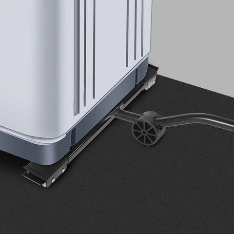 Heavy Duty Appliance Rollers With 24 Wheels For Moving Heavy Furniture Like Washers Fridges And Cabinets Featuring Thick Iron Build that supports a fridge.