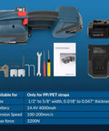 Heavy Duty Semi Automatic Strapping Machine with 14.4V 4000Mah battery and tools for PP PET cartons.