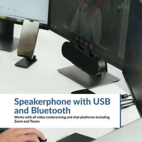 USB And Bluetooth Speaker Bar For PC With Built-In Speakerphone, Clamps To Monitors Up To 2 Inch Thick, 20 Watt Desk Speaker System