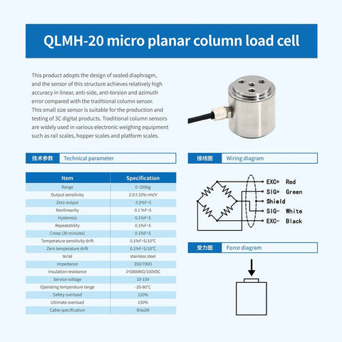 Load Cell Weight Sensor With Bellows Column Design For Tension And Compression Tests, 20mm Diameter, 22mm Threaded Hole