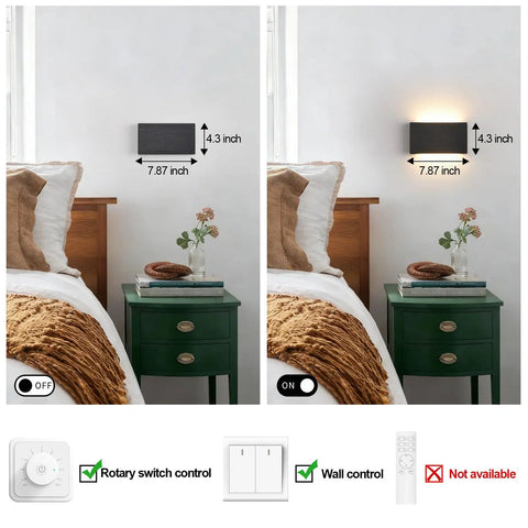 Modern Wood LED Linear Wall Sconce, Mini Up Down Wall Mount Light, Hardwired, UL Listed, Wood Wall Lighting Fixture for Bedroom, Living Room, Stairway, Hallway, (Black) 2 Pack installed beside bed.