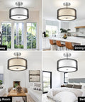 Dope Three Light Industrial Semi Drum Flush Mount Ceiling Light With Dimmable E26 Socket And 15 Inch Double Drum Pendant in rooms