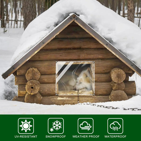 Built Tough 3 By 6 Foot Heavy Duty Clear Vinyl Tarp With Reinforced Grommets 14 Mil Waterproof PVC shield covering dog house window