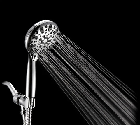 Handheld Shower Head With Six Spray Settings For High Pressure Power, Brass Swivel Ball Bracket, Extra Long Stainless Steel Hose, Chrome Finish