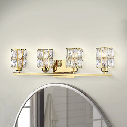 Polyhedron Crystal Wall Sconce With Champagne Finish In Modern Sleek Metal Shade For Bathroom And Bedroom LED Bulb Not Included UL Listed Hardwired For Flat Ceiling Mount