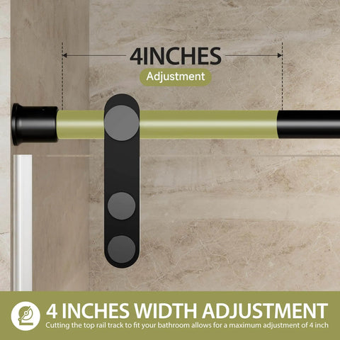 Barn-Style Sliding Shower Door With Exposed Rollers, 8mm Clear Tempered Glass, Matte Black Stainless Steel Hardware, 4-inch width adjustment