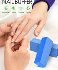Pro Grade Nail Buffer Blocks 180 240 Fine Grit, hands using 3 way buffing kit for nail prep, durable washable blocks, 5 count