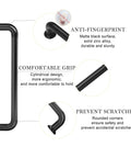 Diagram of Ten Pack 5 Inch Matte Black Cabinet Handles for Cabinets and Drawers, showing features like comfortable grip and anti-fingerprint surface.