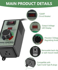 Sweet Spot Variable Speed Controller For AC Motors Featuring 110V Plug And Play Hookup 15 Amp Heavy Duty Build Handles 4000 Watts with LED display and regulating knob.