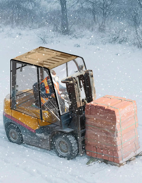 KEMIMOTO forklift cab cover with clear PVC enclosure, 0.5mm film, rear window, rainproof.