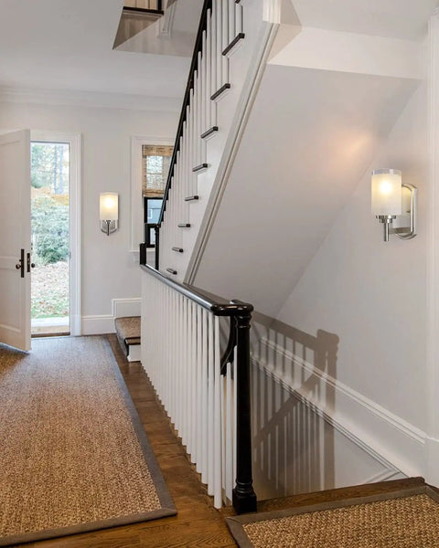 Hallway with 2-Pack Dope Modern Bathroom Wall Sconces In Brushed Nickel Finish With Frosted Glass Bright Vanity Lights
