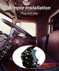 AUGREX multifunction turn signal switch installed in a Peterbilt truck cab; close-up multi-pin connector.