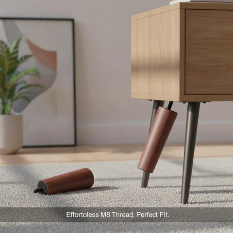 5.9 Inch Conical Furniture Leg With M8 Thread Replacement For Sofa, Cabinet Or Chair, PP Plastic And Metal Construction
