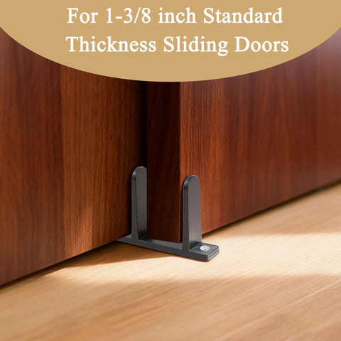 4 Pack Sliding Closet Door Floor Guides With Screws Black ABS bottom guides for 1-3/8 inch thick sliding doors, installed view