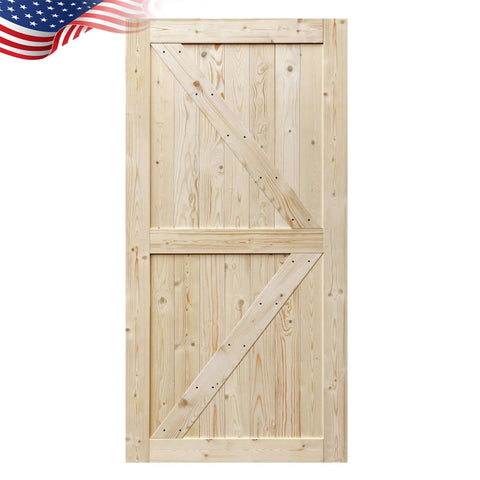 Unfinished Spruce Barn Door 42 In By 84 In With Classic British Brace Modern Style Solid Wood Single Door Ready To Stain Or Paint