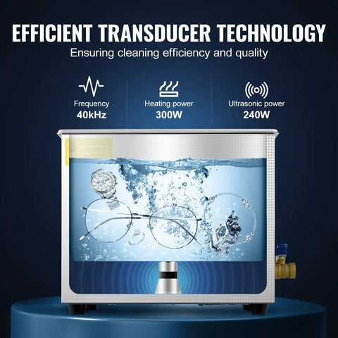 10L Pro-Grade Ultrasonic Cleaning System with Stainless Steel Tank, showcasing jewelry submerged during 40kHz cleaning process.