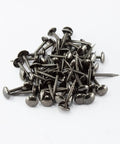 100 Count Mini Upholstery Nails Black Round Head Furniture Tacks Top Shelf Thumb Pushpins for sofa and wall art decor.