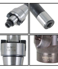 Close-up of R8 FMB22 Milling Handle 400R 50mm CNC End Milling Cutter components with APMT1604 carbide inserts detail