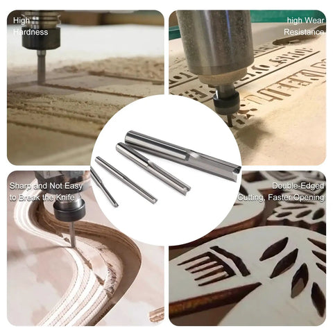 1/8 Inch Straight Router Bits Set For DIY Woodworkers And CNC Milling With 2 Flutes Double Edged Cutters in action on MDF board.