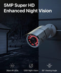 5MP PoE Bullet IP Camera With Night Vision For Outdoor and Indoor Surveillance 95 Degree Wide View mounted outside