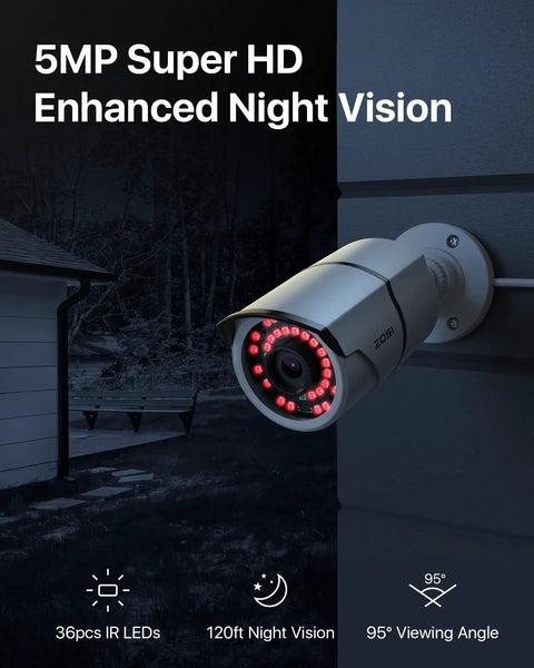 5MP PoE Bullet IP Camera With Night Vision For Outdoor and Indoor Surveillance 95 Degree Wide View mounted outside