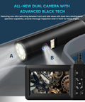 Dual Lens 1080P HD Industrial Endoscope Borescope With Light IP67 Waterproof Snake Camera close-up dual lens view in action.