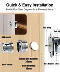 Diagram showing installation of Push Button Cabinet Door Lock 5 Pack For Boats RVs Yachts with ABS and Zinc Alloy Chrome.