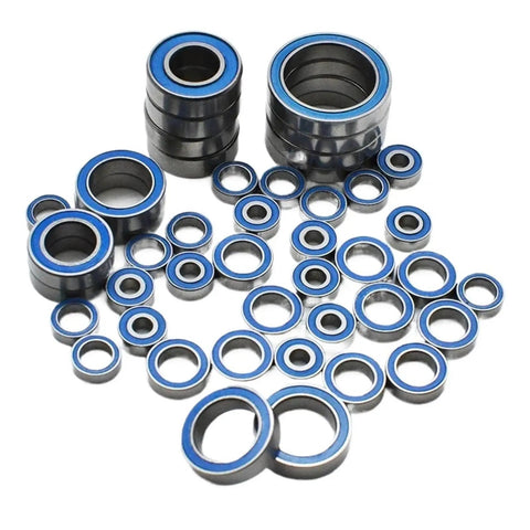 10 Pcs Rubber Sealed Miniature Ball Bearings Kit Featuring Sizes 2x6x3mm, 5x10x4mm, 5x11x4mm, 6x12x4mm, And 12x18x4mm For Small Motors, RC Cars, Drones, And Hobby Projects. Rubber-sealed steel miniature ball bearings arranged on white background