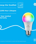 Smart A21 LED Light Bulbs With Color Changing Ambience Mood Vibe Bluetooth And WiFi Control 100W Equivalent image on blue background