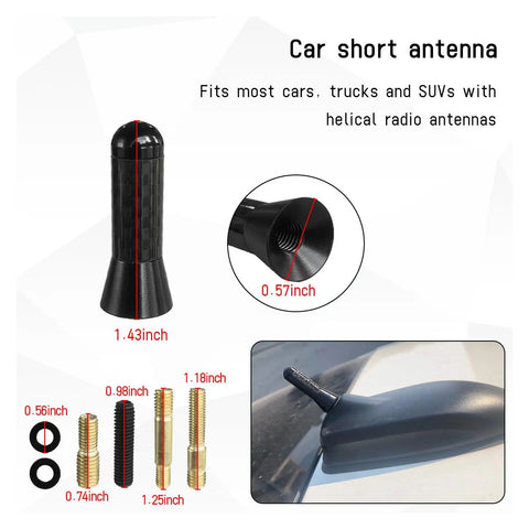 Short Aluminum Car Antenna Replacement Kit For AM FM Radio Carbon Fiber Mast With Screws Roof Mount Weatherproof Black Antenna