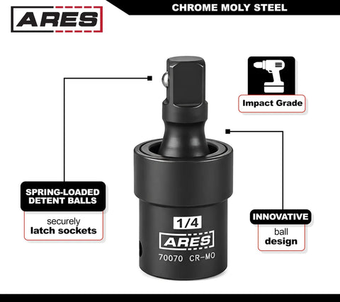 Impact Universal Joint Set 3-Piece 1/4 Inch Drive U-Joint with chrome moly steel and spring-loaded detent balls