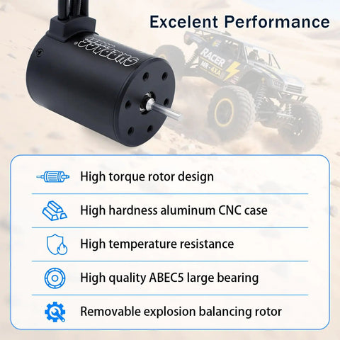M3650 3100KV Brushless RC Motor With 3.175mm Shaft Waterproof And Beefy High Speed Aluminum CNC Heat Sink product diagram