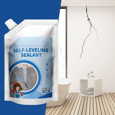 Heavy Duty Concrete Crack Filler To Fix Cracked Pavement And Asphalt Fast While Delivering A Waterproof Shield Against Seasonal Swelling Using Elastic Polymers For Badass Repair Results That Handle Extreme Temps Like A Boss And Stop Leaks Dead In Their in a 500ml pouch near cracked wall.