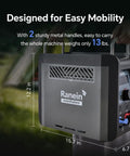 Go To Portable Propane Water Heater For Camping With On Demand Outdoor Hot Shower, Rechargeable 4000mAh Battery, side view showing handles
