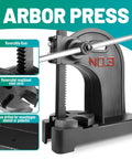 Premium Cast Iron 3 Ton Manual Arbor Press Built For Stamping Bending And Quick Assembly Tasks with reversible ram and steel anvil.