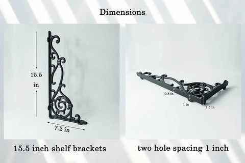 Rock Solid Decorative Shelf Brackets Wrought Iron Corbels 15.5 X 7.2 In Antique Black dimensions with size indicators
