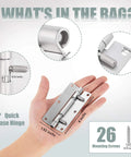 4 Inch Quick Release Hinges Set With Detachable Spring Mechanism Pro Grade Stainless Steel 304 includes 4 hinges and 26 screws.