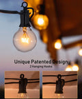 55Ft G40 Globe String Lights With 52 Edison Glass Bulbs And 2 Spare, Waterproof Connectable Patio Lights for outdoor use