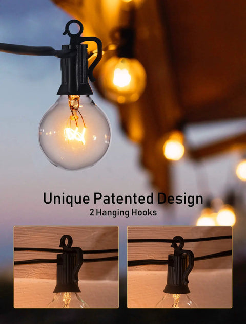 55Ft G40 Globe String Lights With 52 Edison Glass Bulbs And 2 Spare, Waterproof Connectable Patio Lights for outdoor use