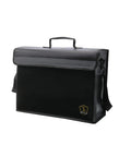Black padded bag from Fireproof Document And Money Bag Set, with sleek design, handle, and wrap around zipper, for safe storage.