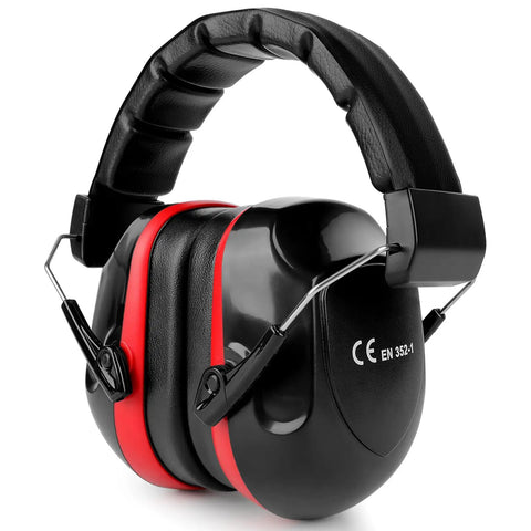 Boss Level Noise Reduction Ear Muffs For Shooting And Range Safety, Cushioned Hearing Protection With SNR 34dB, black and red design