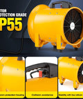 Portable High Velocity Blower And Fume Extractor For Shop And Garage, Heavy Duty 12 Inch Exhaust Vent Fan With Copper Motor, IP55 protection