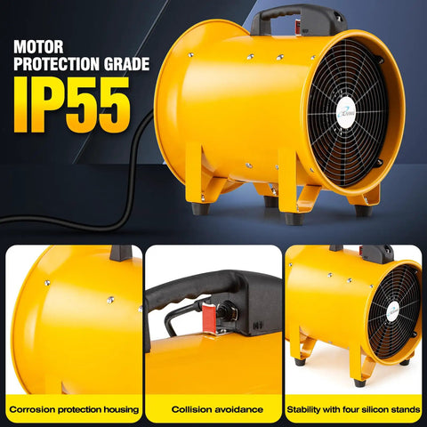 Portable High Velocity Blower And Fume Extractor For Shop And Garage, Heavy Duty 12 Inch Exhaust Vent Fan With Copper Motor, IP55 protection