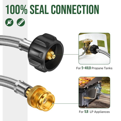 5 Foot Propane Hose Adapter For 1lb To 20lb Converters Connects to LP Appliances and Propane Tanks