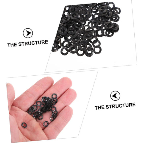 Spring Steel Wave Washers Kit, 500-Piece Assortment For Electrical And Automotive Repairs, Elastic Gaskets To Prevent Bolt Loosening, Sealing Washers For Household Appliances And DIY Projects, black wave washers in hand