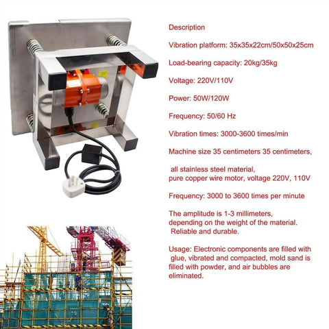 Pro Grade Heavy Duty Concrete Vibration Table Test Bench With Stainless Steel Platform 50 By 50 Cm Low Noise High Power Motor 3000 RPM One To Two MM Amplitude Thick Spring Design For Efficient Concrete Compaction And Stress Testing, stainless steel
