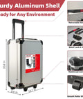 All In One 515 Piece Aluminum Trolley Tool Set On Wheels With Four Drawers Portable Toolbox For Home Car Garage Maintenance And Auto Repair Equipped With Wrenches Pliers Sockets Hammer Tape Measure And More featuring a retractable handle.