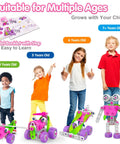 Pink Kid Friendly Education Building Set For Girls Ages 4 To 10 With 14 Ways To Play Build Cars Planes Robots And More Educational